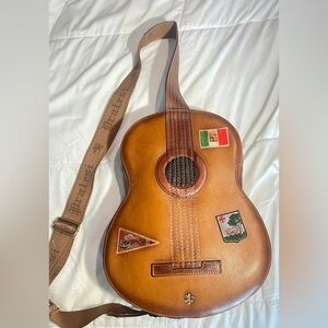 Rare Pratesi Firenze Italian Leather Guitar Crossbody Bag +Dust Cover Made Italy